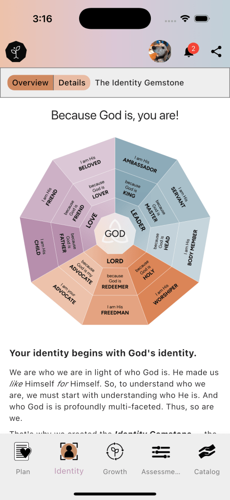 Found in Jesus app screen: the identity gemstone